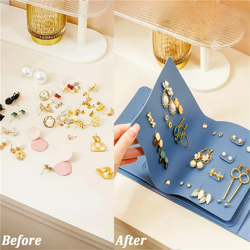 Travel Jewelry Organizer | 1PC PU Leather Ear Stud Storage Bag, Multi-Layer Jewelry Org... - SKU PESB1858 - UGI Packaging