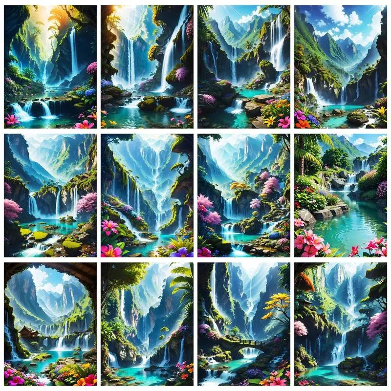 

GATYZTORY Oil Painting By Numbers Diy Gift Pictures By Numbers Waterfall Landscape Paint Kit Wall Decors For Adult Kid On Canvas