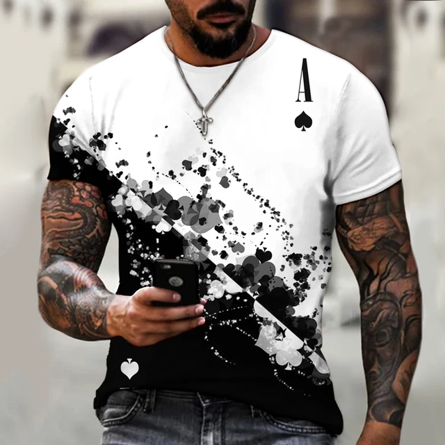 2022 Summer New Fashion Personality 3D Poker Printing T-shirt Men's Round Neck Shirt Casual All-match Short-Sleeved Sportswear 6 s1734