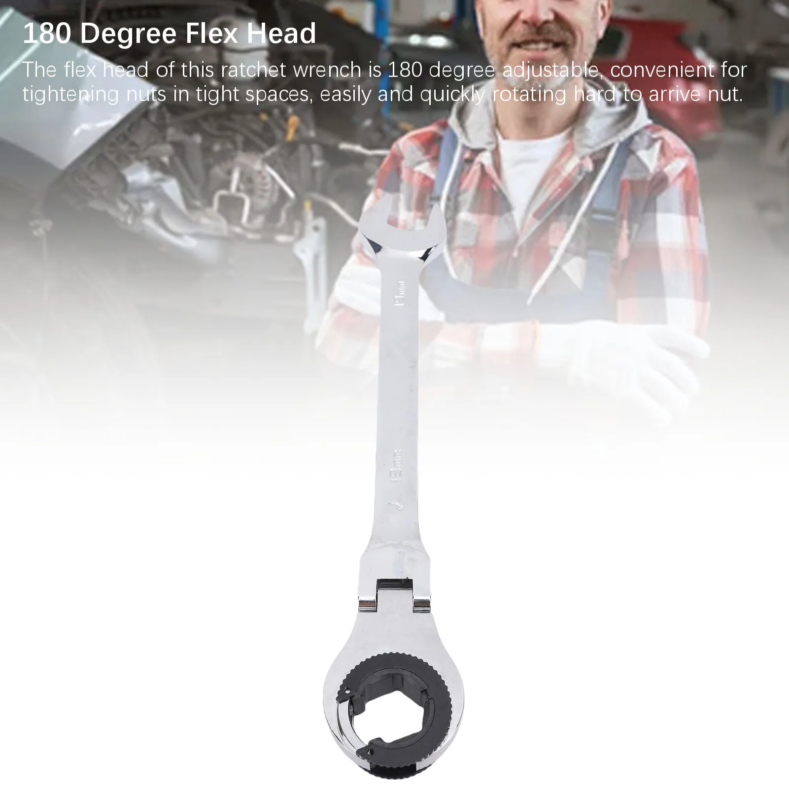 Ratcheting Wrench 180 Degree Adjustable Practical Ratcheting Tubing Wrench Flex Head 72 Tooth Open End 19mm for Maintenance