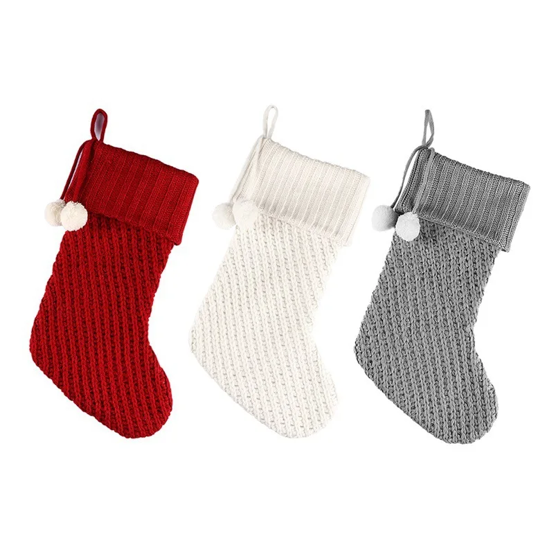 Knitted Christmas Stockings Decoration Christmas Gift Bag Fireplace Decoration Solid Color Socks Xmas Lovely Gift Bag