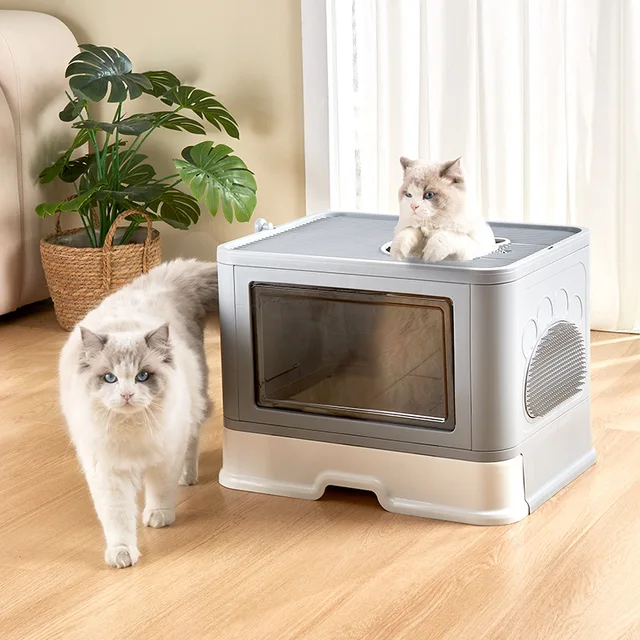 1pcs Large fully enclosed cat litter box with folding drawers for odor removal, cat toilet with extra-large splash-proof design 2
