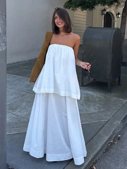 Marthaqiqi Cotton Ladies Nightgown Set Slash Neck Pajamas Tank Tops Nightwear Backless Sleepwear Long Skirts Casual Nightie Suit