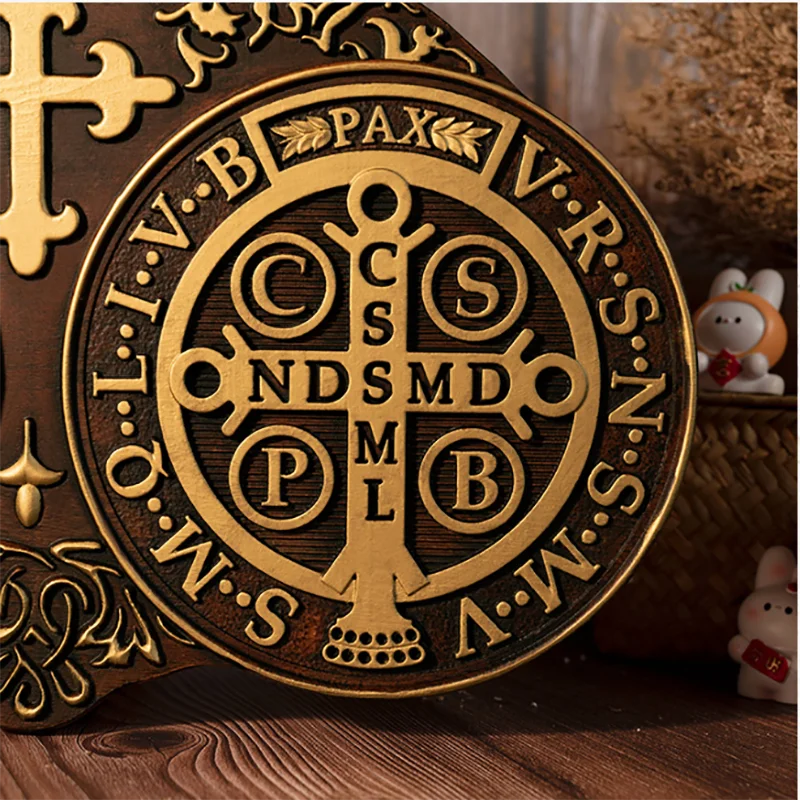 Catholic Saint Benedict Medal - Religious Wooden Plaque, Home Decor, Prayer Award, Handmade Wood Carving, Wall Hanging Christian