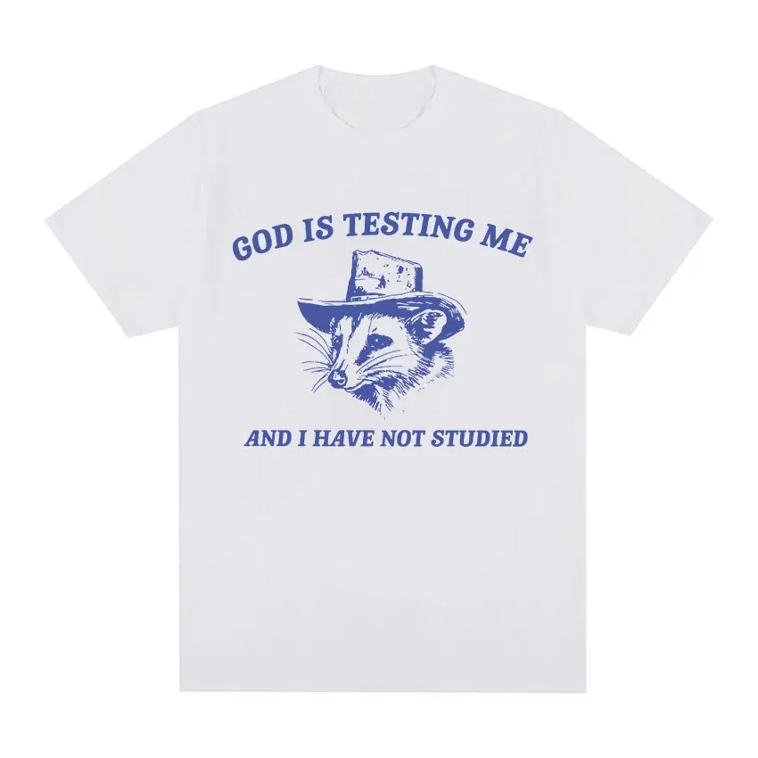 

Funny Possum God Is Testing Me Graphic T Shirts Men Women Fashion Cotton Short Sleeve T-shirt Harajuku Vintage T Shirts Tops
