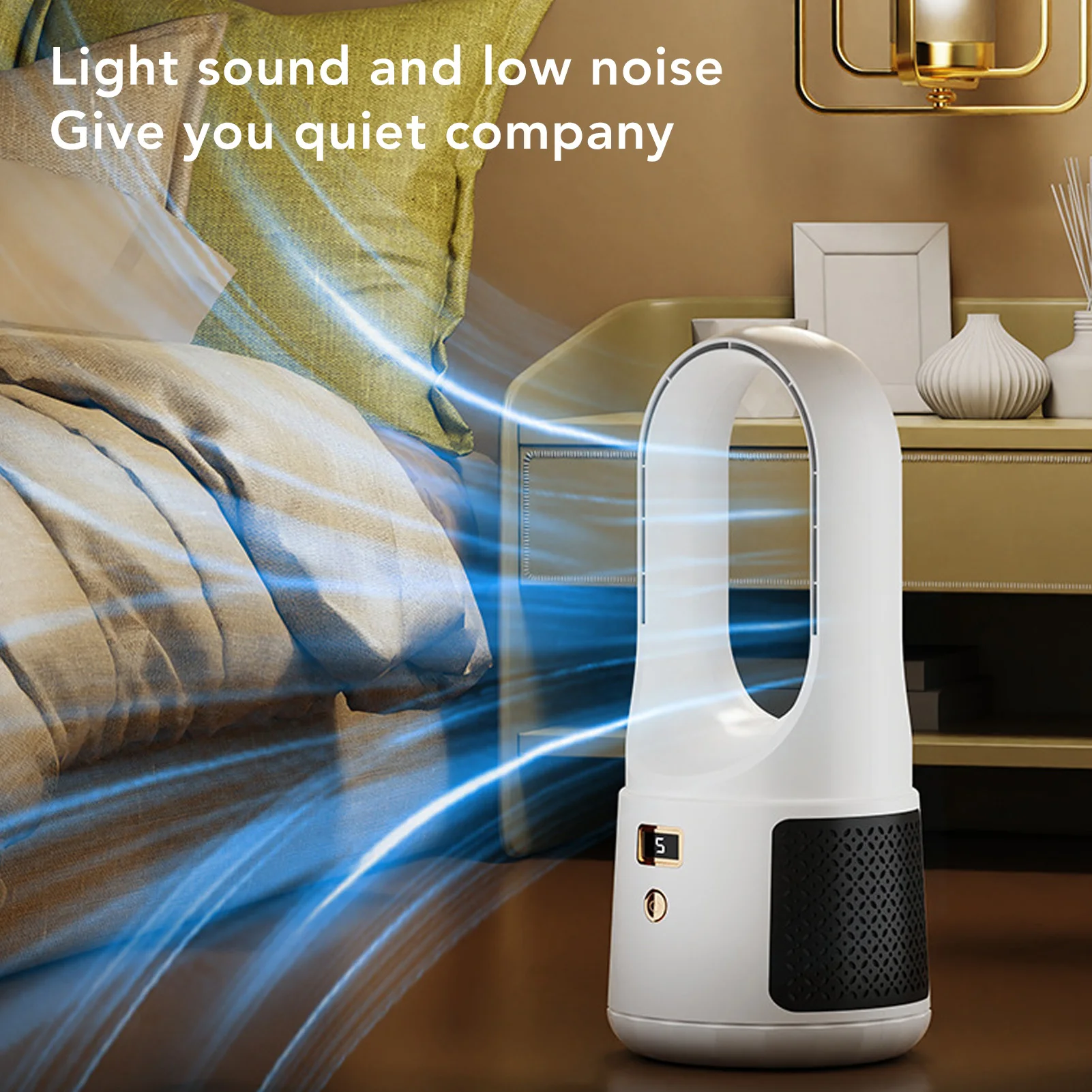 Portable Bladeless Desk Fan with Adjustable Speeds and Power Display