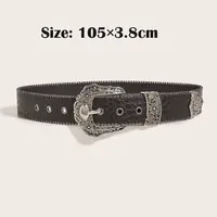 Y2k – ceinture rétro en cuir PU, polyvalente, de luxe, à boucle ardillon, avec boucle gravée en métal, pour jean, unisexe 6
