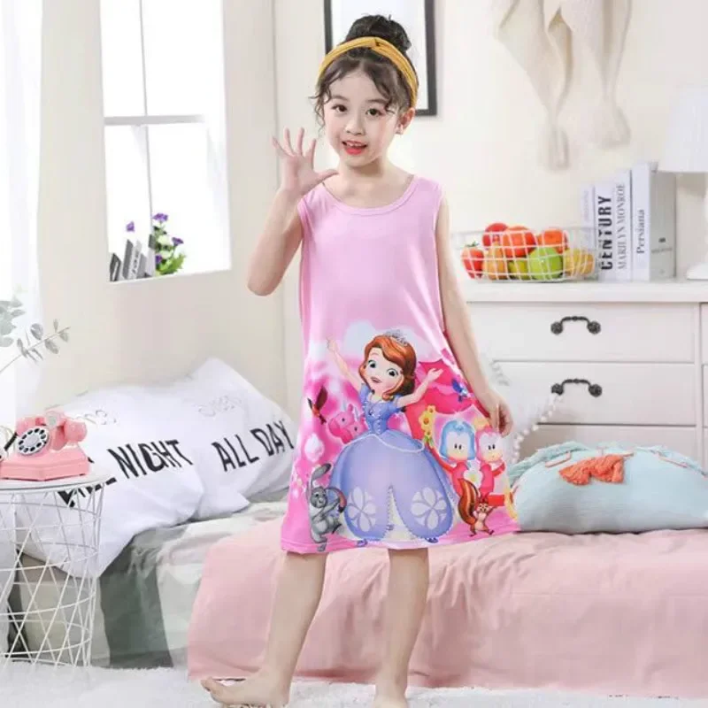 Kids Homewear Frozen Anna Elsa Olaf Dress Girls Nightdress Clothes Summer Cartoon Nightgown Children Clothing Sleeveless Pajamas, children nightdress