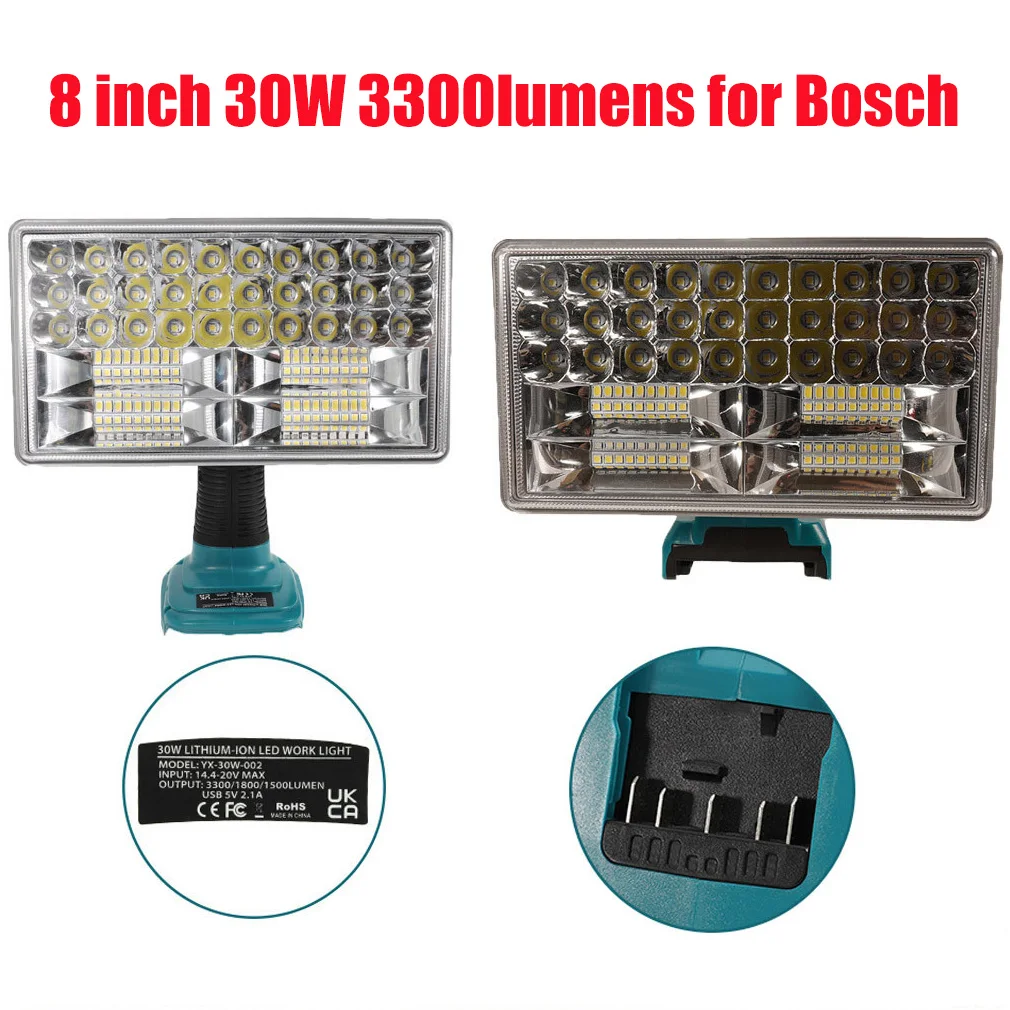 

8 Inch 30w LED Lamp For Bosch 18V BAT618 BAT609G Lithium Battery Outdoors Portable Spotlight Flashlight LED Work Light With USB
