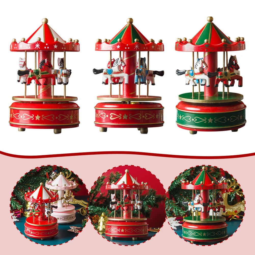 Christmas Musical Carousel Carousel Horse Collectable Figurine 6.3inch Rotating Musical Horse Birthday Gifts for Children Kids music box,carousel music box
