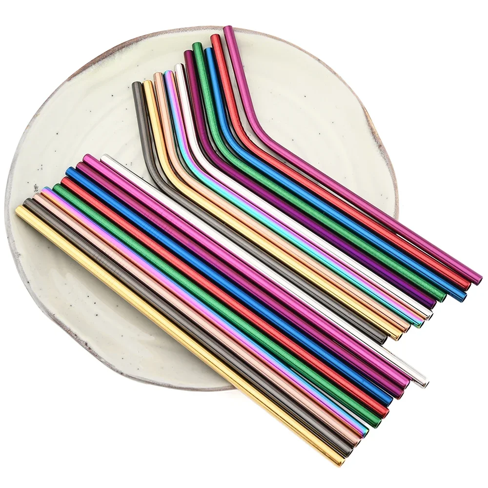 Colorful 11-Piece 304 Stainless Steel Reusable Straw Set with Cleaning Brush and Carry Bag