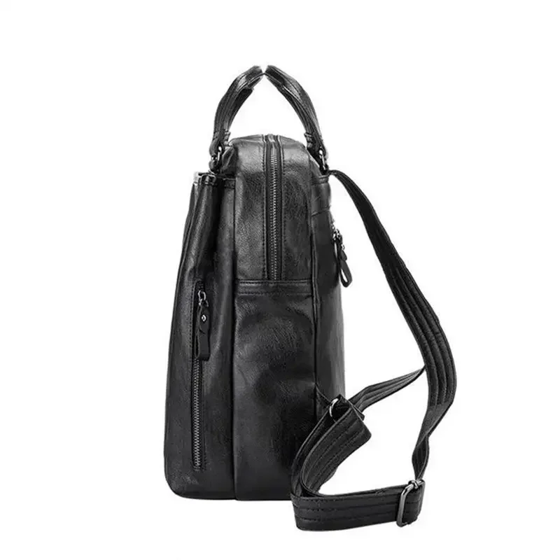 Large Capacity Soft Leather Backpack for Leisure Travel,Waterproof Schoolbag for Students,Solid Color Shopping Laptop Bag