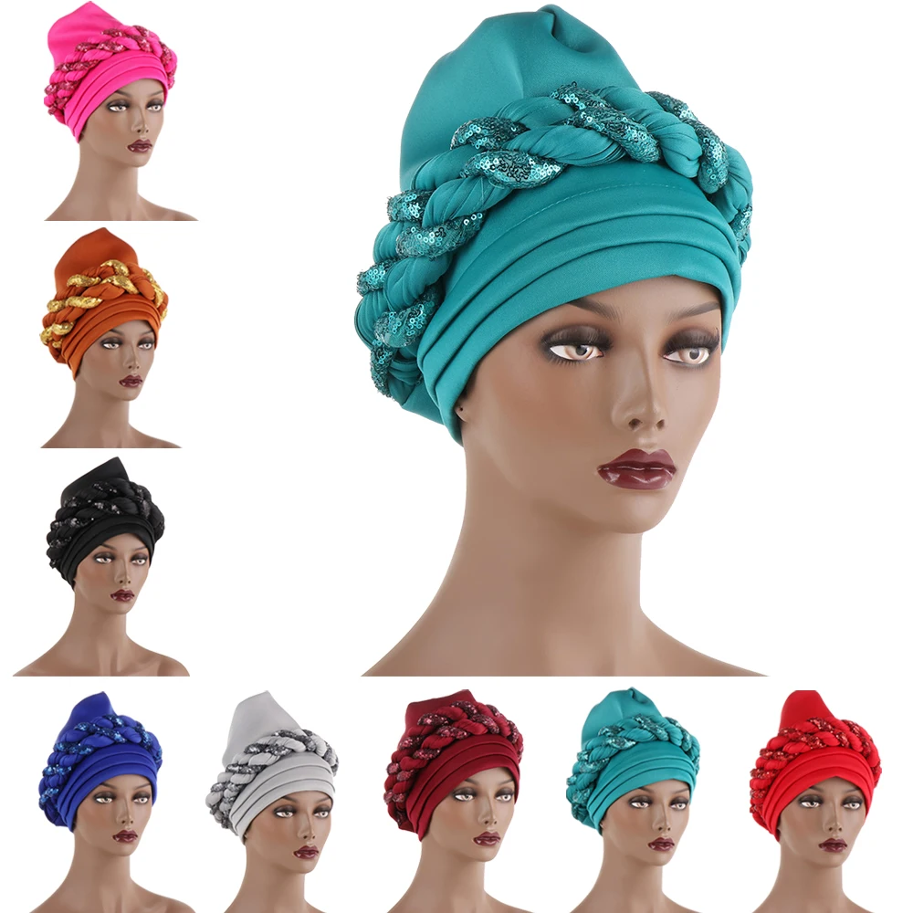 

Головной убор Africa Auto Gele Headtie Aso Oke, тюрбан, модная оплетка с блестками, кепка, искусственная головной убор, уже изготовленная шапка