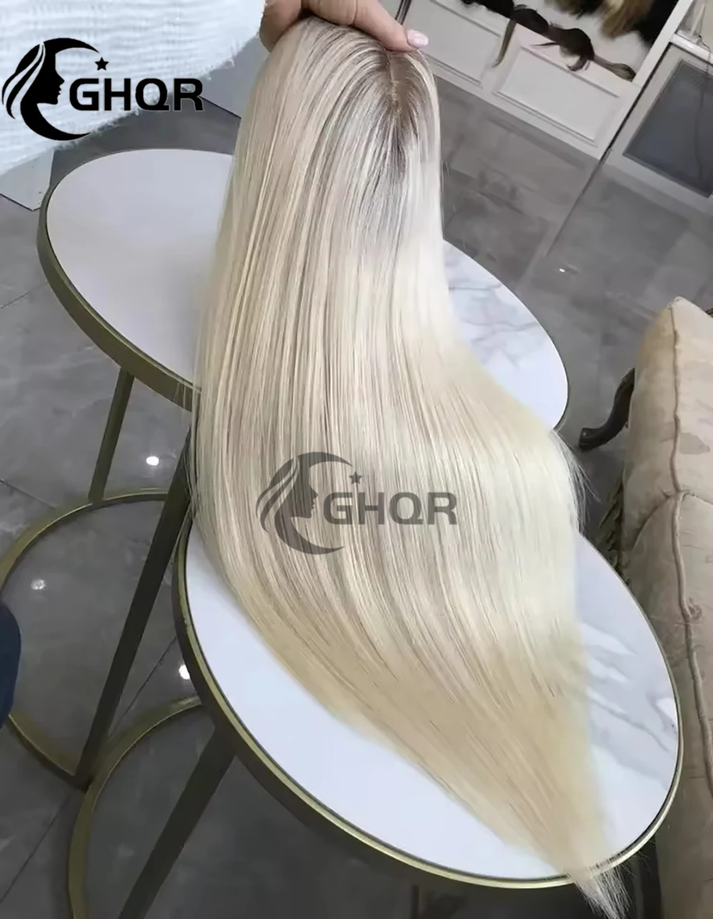 Peluca de cabello humano liso con encaje frontal, pelo rubio platino ceniza, predesplumado, raíces oscuras, encaje completo, suave, 13x6, 360, Hd, transparente, suizo