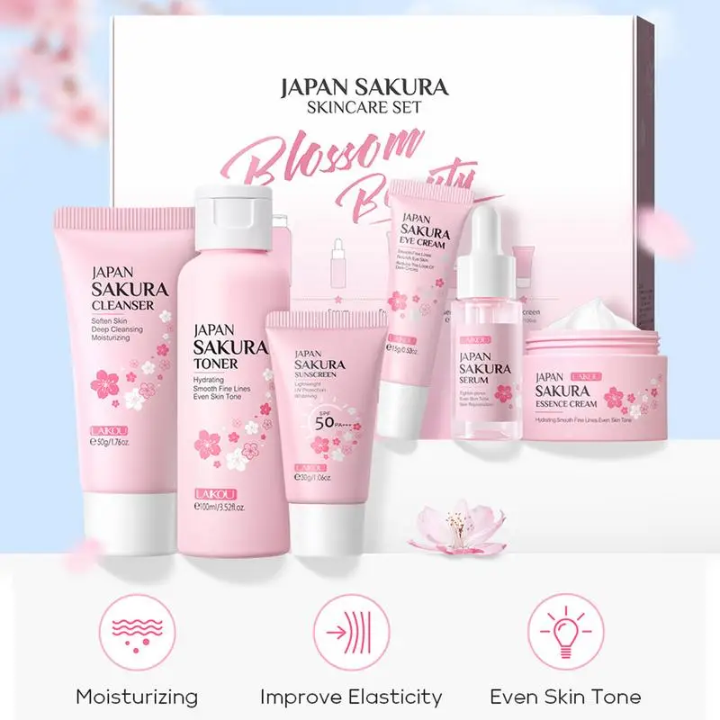 Face skin Care Set Cleanser Sakura Essence Cream Moisturizing Whitening Anti-Aging Toner Eye Cream Face Serum Eye Skin Care Set