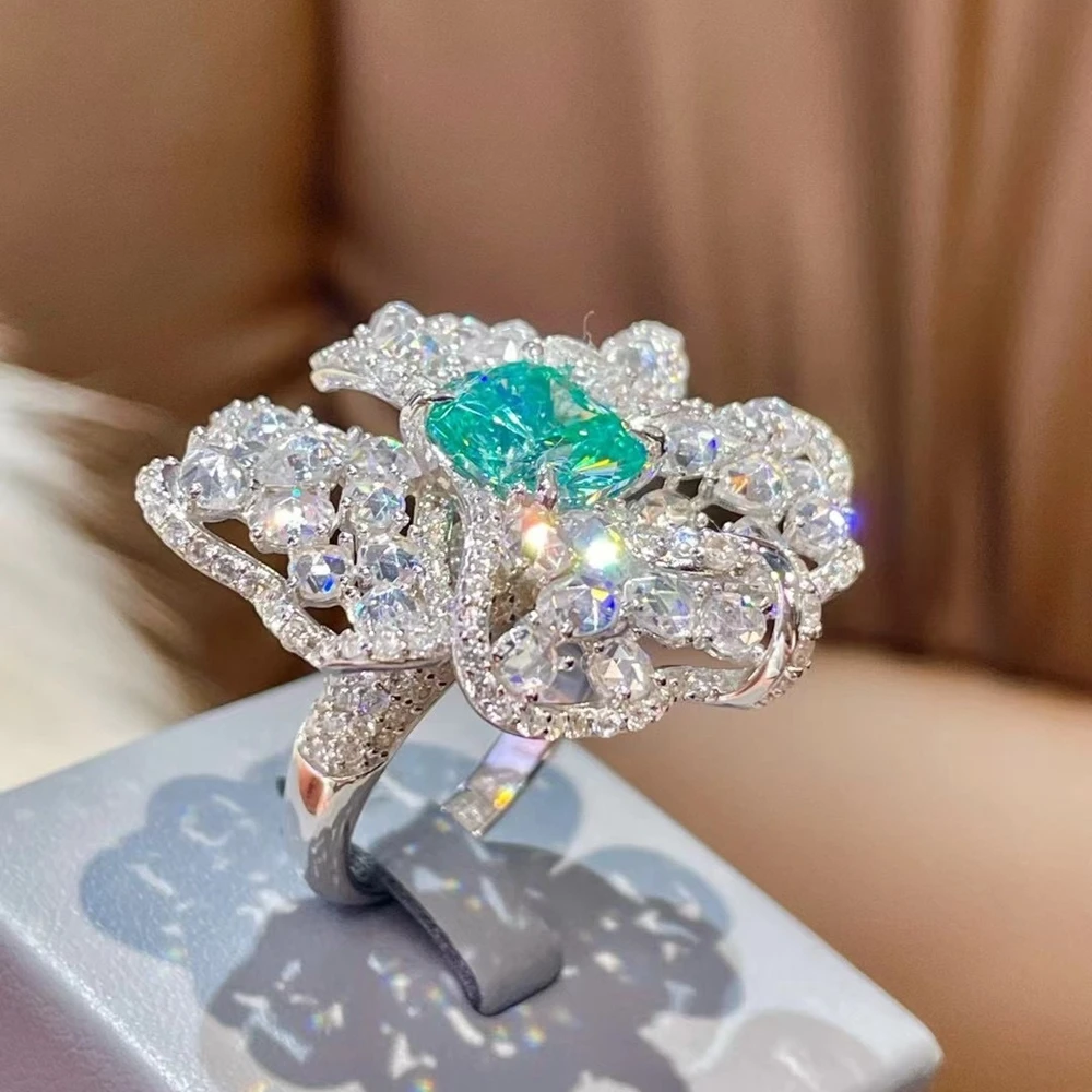 Wong Rain 925 Sterling Silver Flower Paraiba Tourmaline High