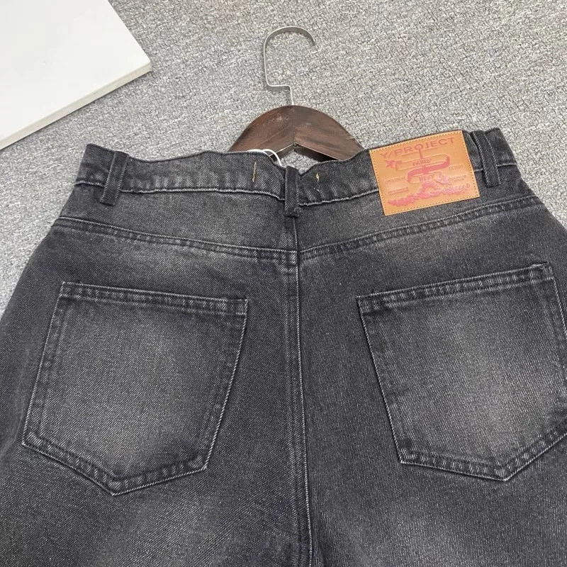 Y/project Retro Washed Distressed Embroidery Patch Logo Straight Loose Jeans Men Women High Quality Hip Hop Fitting Ripped Pants 5