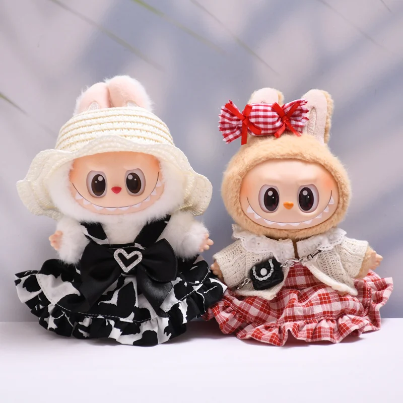 LABUBU 2体セット 17cm Pendant Labubu Doll Dress Cute Labubu Doll Clothes Red
