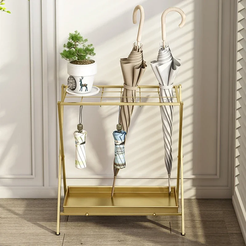 Iron Umbrella Storage Rack Rust-Proof Lobby Umbrella Stand Foldable Holder with Draining Tray for Entryway Hallway