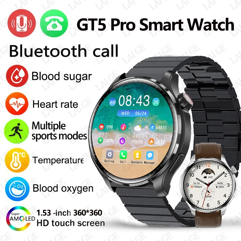 2024 New Gps Sports Tracking Men Smartwatch Compass Blood Sugar Blood Oxygen Blood Pressure Watch Frequenza Cardiaca Bluetooth Call Men