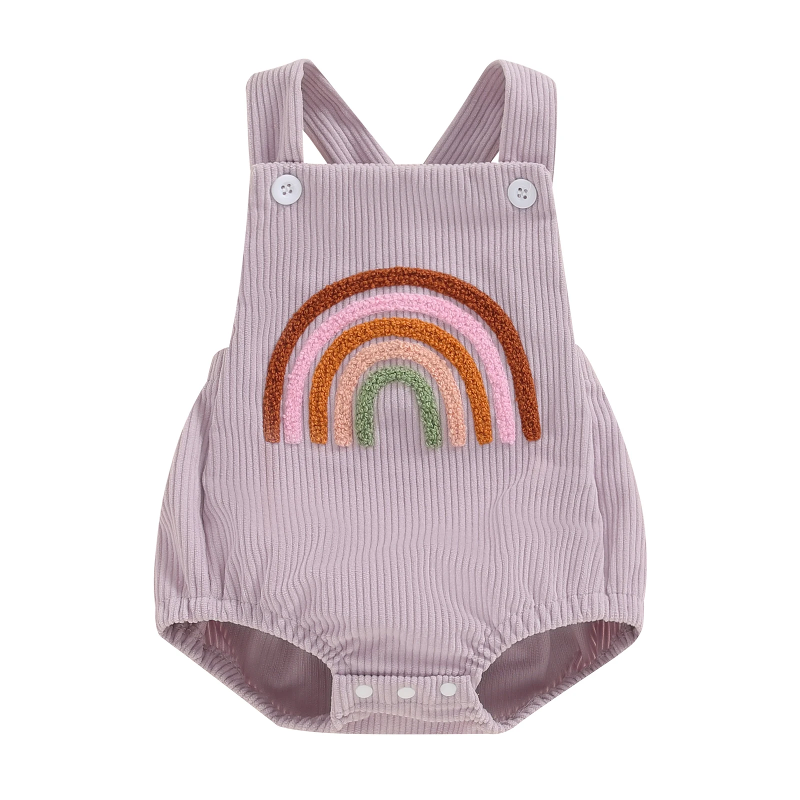 Infant Baby Girl Boy Overalls Rompers Summer Rainbow/Strawberry Embroidery Sleeveless Square Neck Suspender Ribbed Romper 3