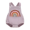 Infant Baby Girl Boy Overalls Rompers Summer Rainbow/Strawberry Embroidery Sleeveless Square Neck Suspender Ribbed Romper 3