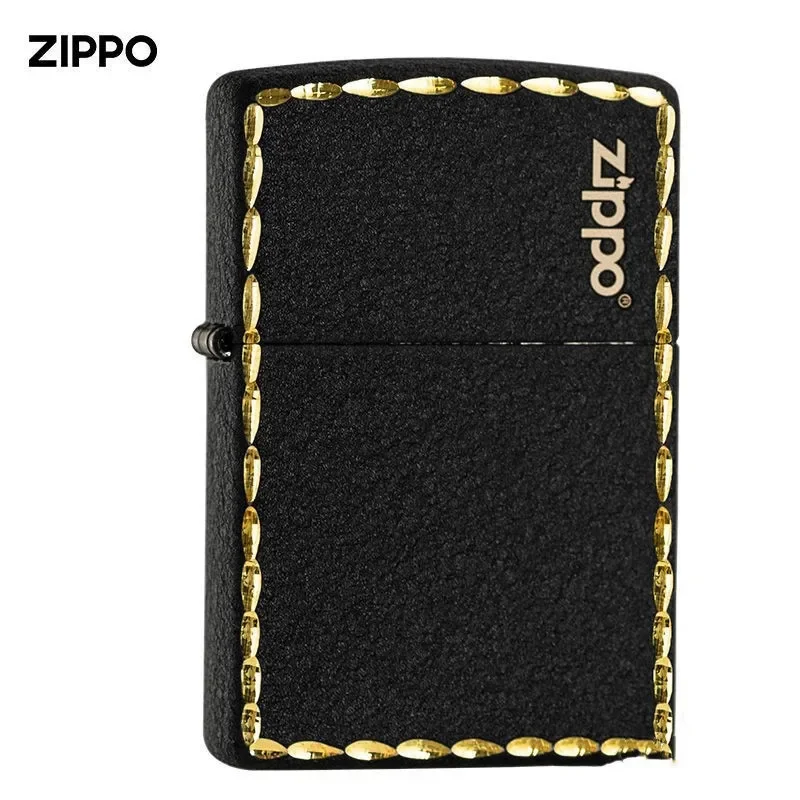 Accendino Zippo Bordo Dorato Nero Con Logo Zippo Collezione Antivento In Scatola