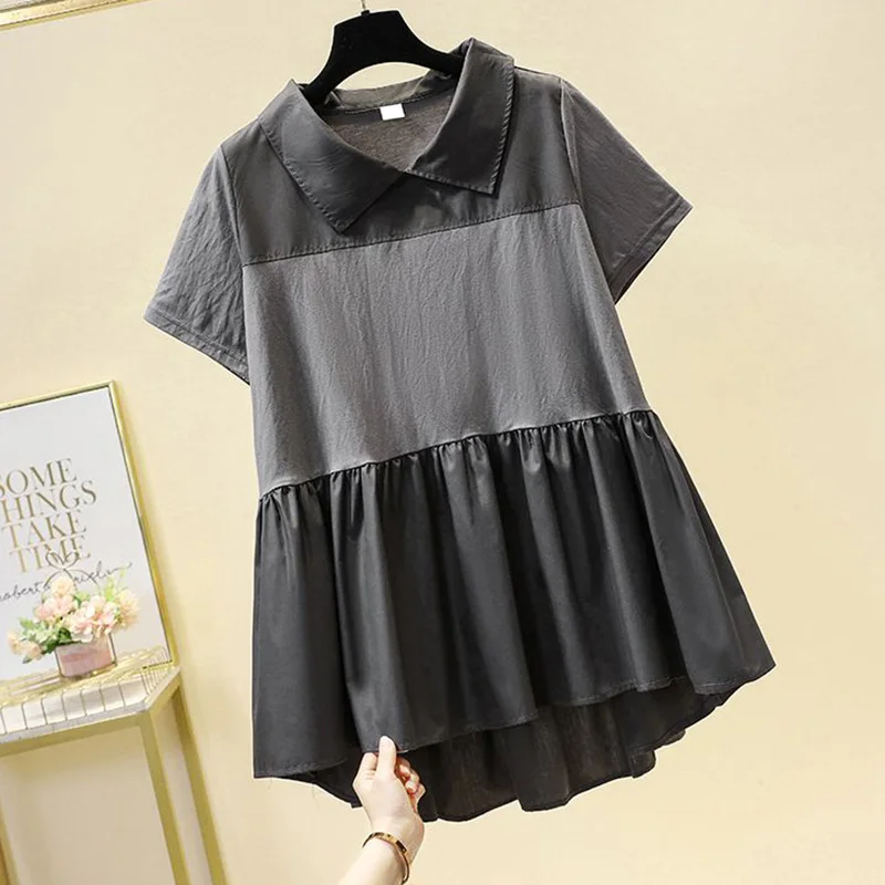 

Fashion Lapel Spliced Loose Folds Irregular Blouse Female Clothing 2023 Summer New Oversized Casual Pullovers Asymmetrical Shirt