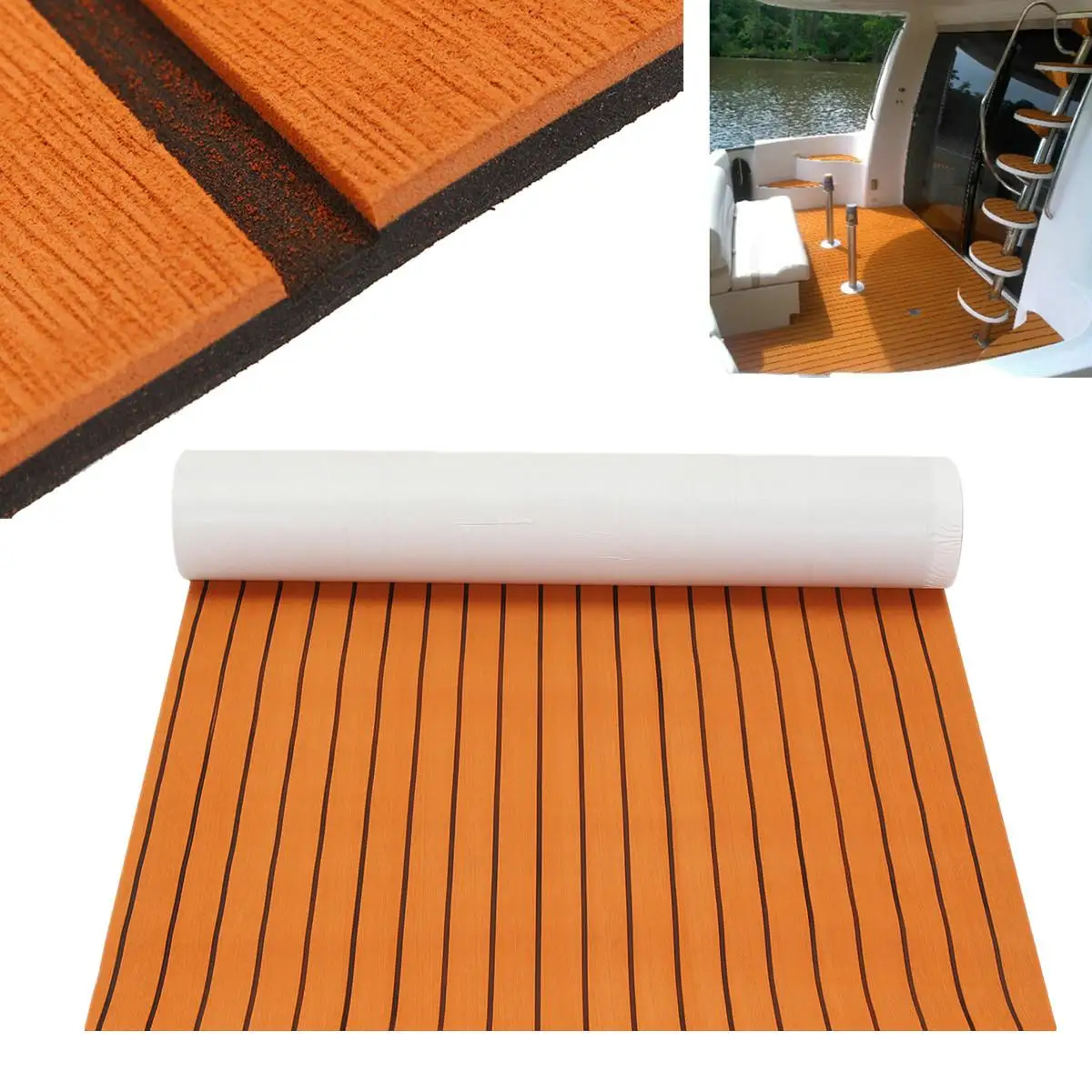 

2000x1200x6mm EVA Foam Marine Flooring Faux Teak Boat Decking Sheet Self-adhesive Boat Deck Mat Yacht Floor