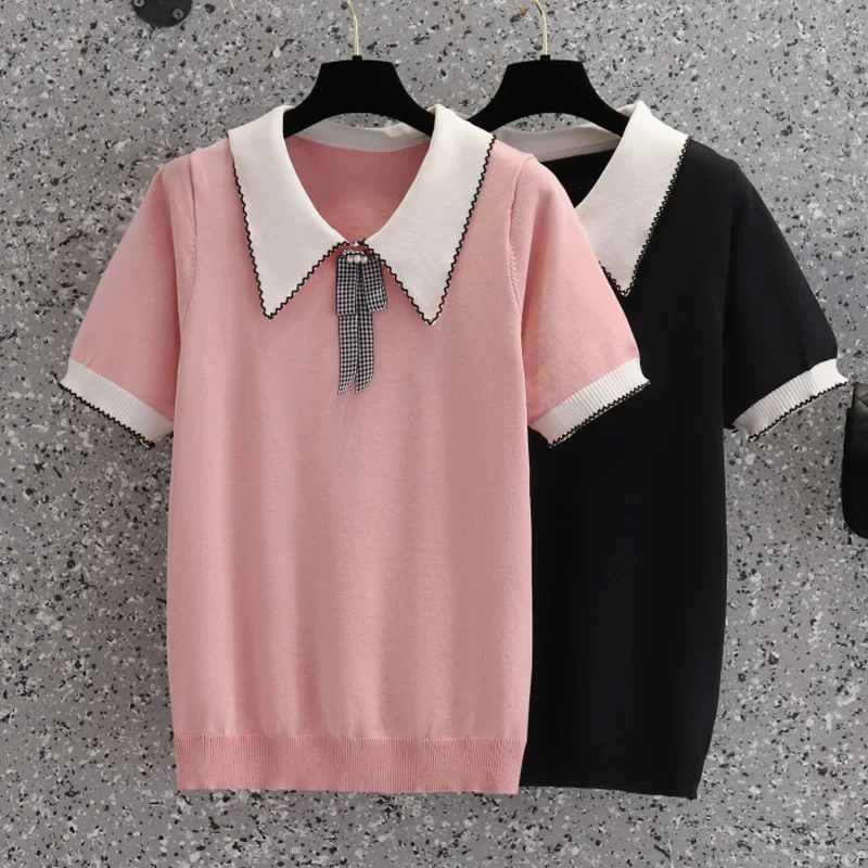 

Женский свободный однотонный пуловер с лацканами, летний свободный свитер большого размера, женская одежда