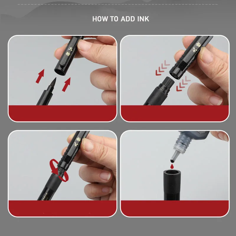 Kit 4pcs Calligraphy Pen Soft Hand Lettering Fineliner Brush Pen Black Ink 5