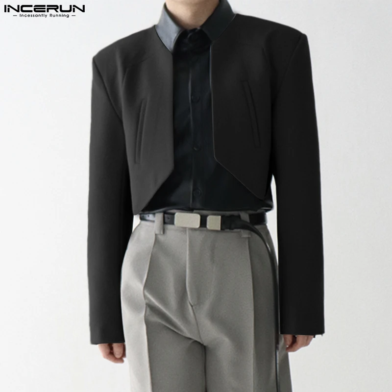 INCERUN 남성 블레이저 솔리드 컬러 오픈 스티치 긴 소매 불규칙한 얇은 정장 남성 2024 streetwear 패션 캐주얼 자르기 코트 S-5XL