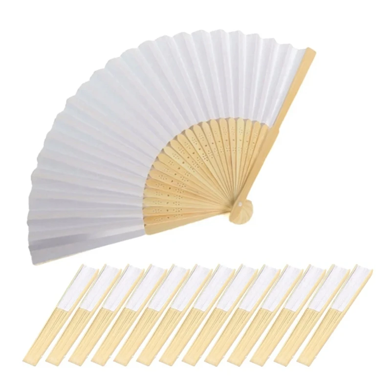 

40Pcs Bamboo Fan Adults Children's Calligraphy Painting Practice Blank White Folding Fan Wedding Gifts