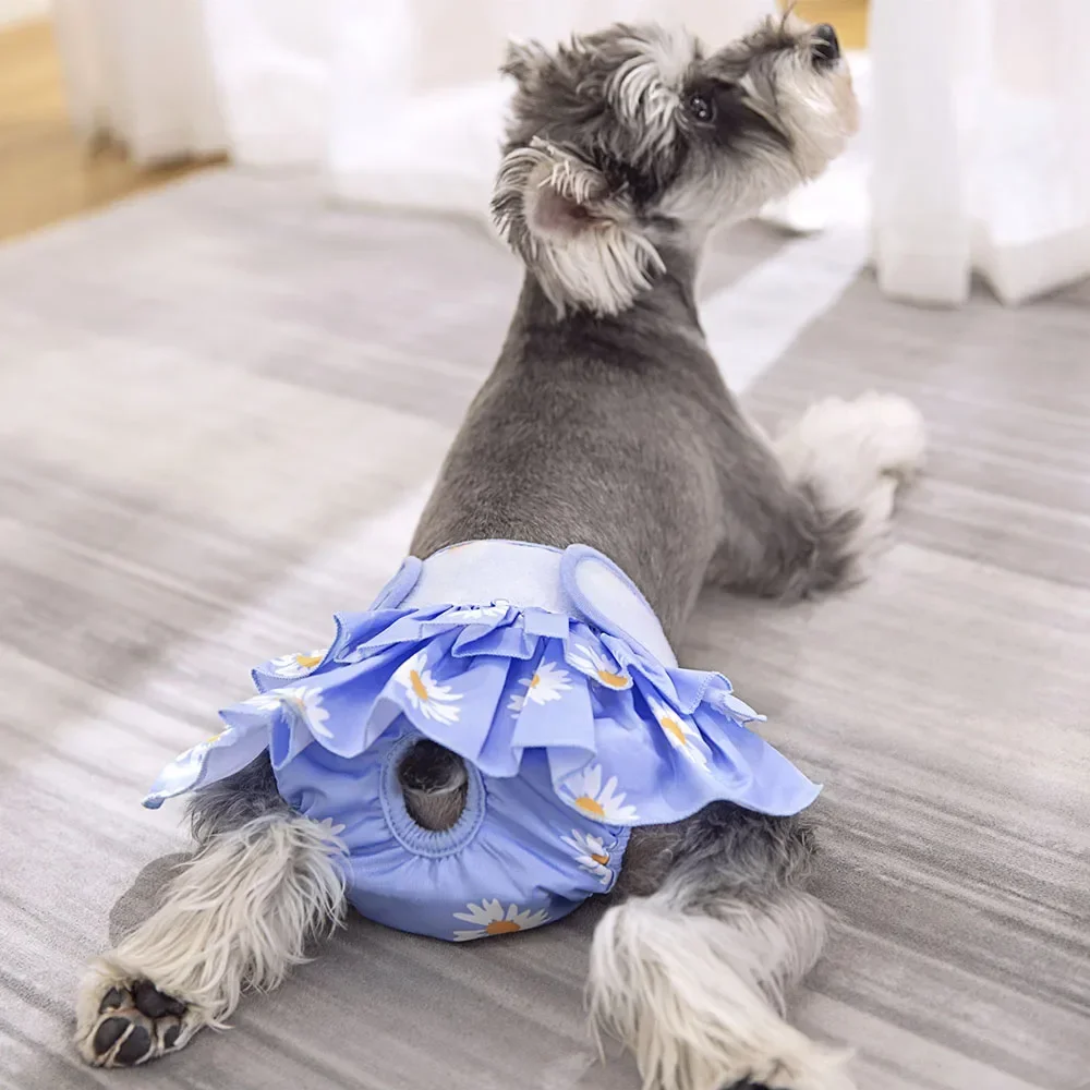 Female Dogs Short Pants Flower Printed Dog Diapers Cotton Fabric Sanitary Physiological Pants Washable Pet Underwear Trousers dog diapers pet diapers dog nappies