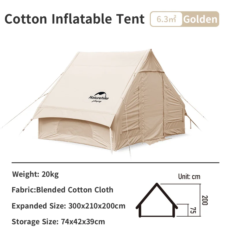 Natureifa-Grande Tente Gonflable en Coton avec Pompe à Air, Tente de  Camping Familiale, Grill Extérieur, NH20ZP010, Hypothèque, 5-8, 12 ㎡