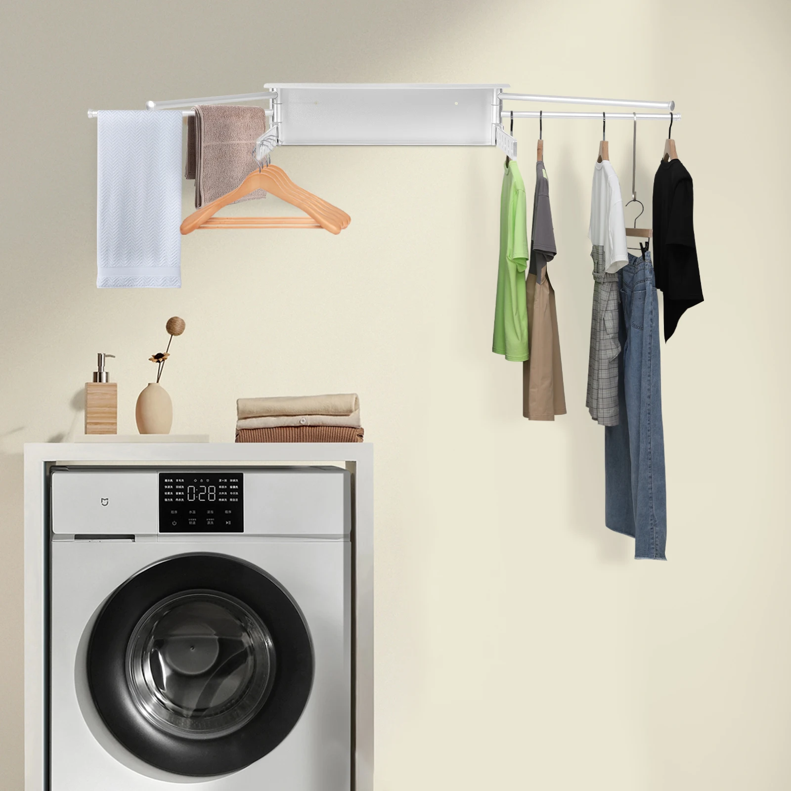 Faltbarer Wand-Wäschetrockner, Wäscheständer, rutschfest, für Badezimmer/Küche/Wäschezimmer/Garagen/Hotels – Detail 9