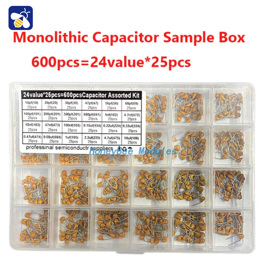 

24value10pf-10uf withstanding voltage 50V foot pitch 5.08mm monolithic capacitor set 25pcs each total 600pcs