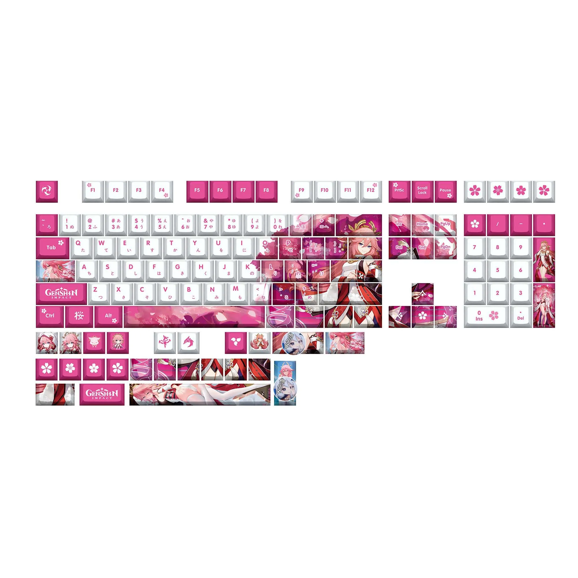 Genshin Impacto Yae Miko 132 Chave Capa Pbt Tintura Sublimação Cereja mx Cruz Eixo Interruptor Keycap para Teclado Mecânico Jogo Presente - Imagem 3