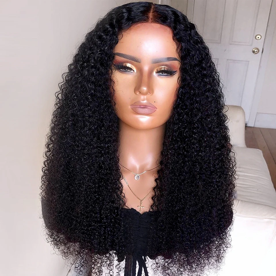 

Soft Long 26Inch Natural Hairline Black Kinky Cruly 180Density Lace Front Wig for Women BabyHair Glueless Preplucked Daily