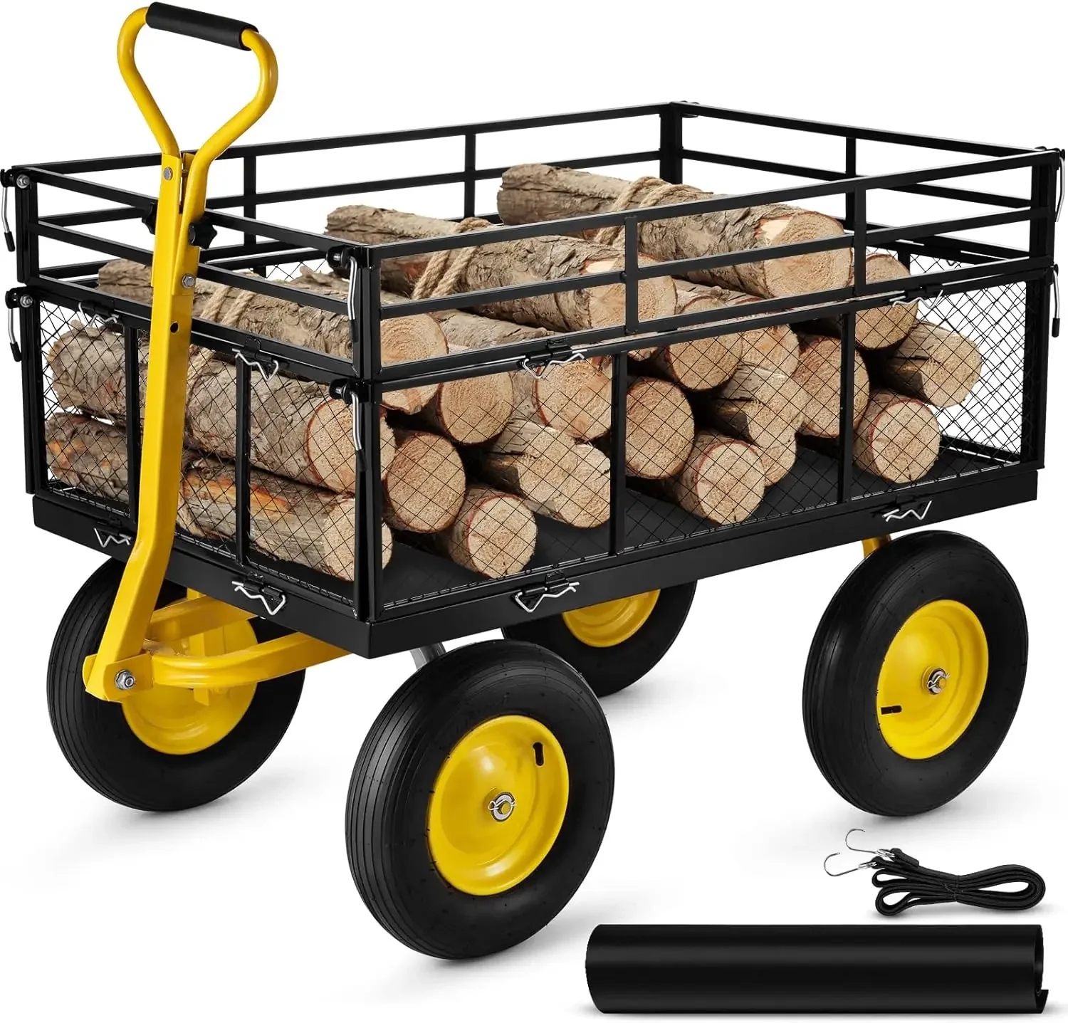 

New Steel Garden Cart, Heavy Duty 1400 lbs Capacity, with Removable Mesh Sides to Convert into Flatbed, Utility Metal Wagon,USA