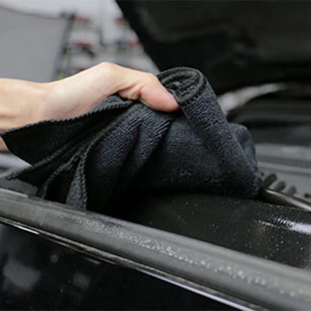 Microfiber Cleaning Towel Thicken Soft Drying Cloth Car Body Washing Towels Double Layer Clean Rags Super Absorbent Black 1PCS 3