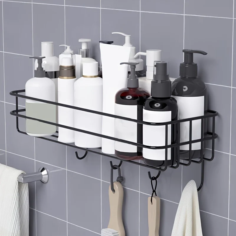 Storage Rack Hooks Kitchen Bathroom Bedroom Office Wrought Iron Bathroom Shelf Punch Free Hanging Shelf 1pc