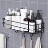 1pc Storage Rack With Hooks For Kitchen Bathroom Bedroom Office, Wrought Iron Bathroom Shelf, Punch Free Hanging Shelf 6