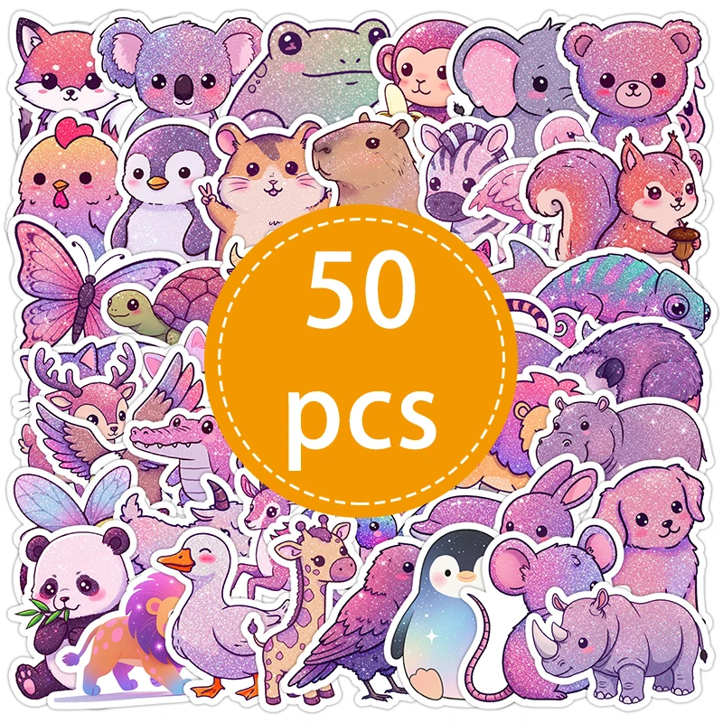 50PCS Cute Style Shiny Animals Graffiti Stickers DIY Decoration Notebook Phone Guitar Skateboard Kawaii Decals Kids Toys Gift