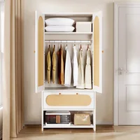 Armoire Wardrobe Closet with 2 Doors, Drawers and Hanging Rods, Wardrobes for Hanging Clothes with Shelves & Steel Stand 1