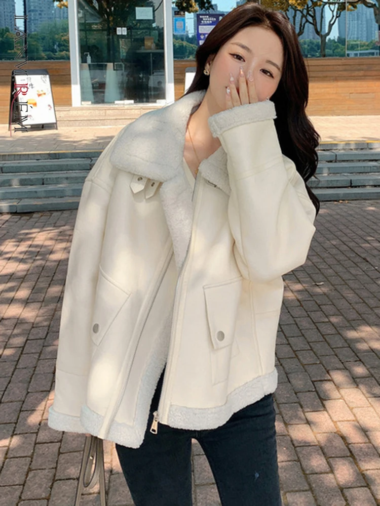 

LANMREM Korean Style Woolen Jackets For Women Lapel Pockets Zipper Coat Fashion 2023 Autumn And Winter New Clothing 2AA1894
