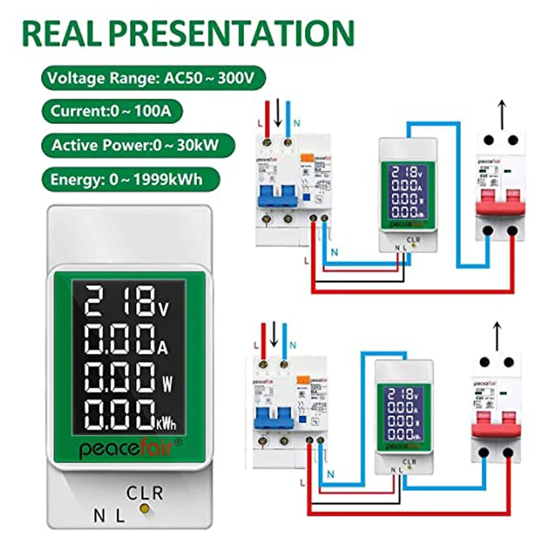 Wattmetro Multifunzionale Su Guida Din Voltmetro Amperometro Misuratore Di Potenza Ac50-300V Volt Amp Energy Kwh Meter Monitor Di Frequenza