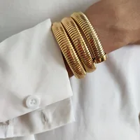 Elastic 3 layered chunky bangles for women stainless steel bangles statement stainless steel jewelry new in non tarnish 2024 2