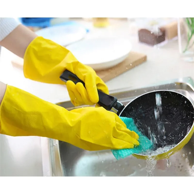 Yellow Rubber Gloves Wash Dishes Waterproof Latex Rubber Laundry Cleaning Kitchen Gloves dishwashing gloves cleaning gloves