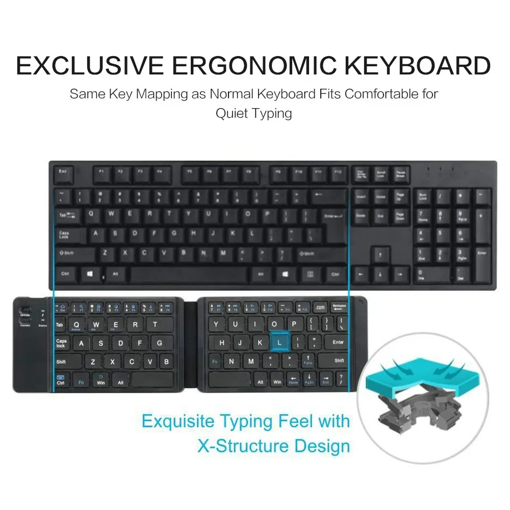 STONEGO Foldable Bluetooth Keyboard Portable Wireless Keyboards with Rechargeable Ultra Slim Folding BT Silent Key Board